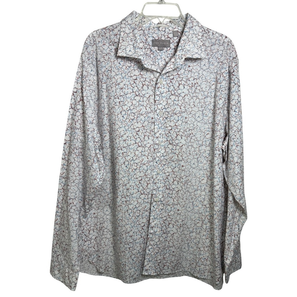 Ted Baker Abstract Floral Print Dress Shirt Size XXL White